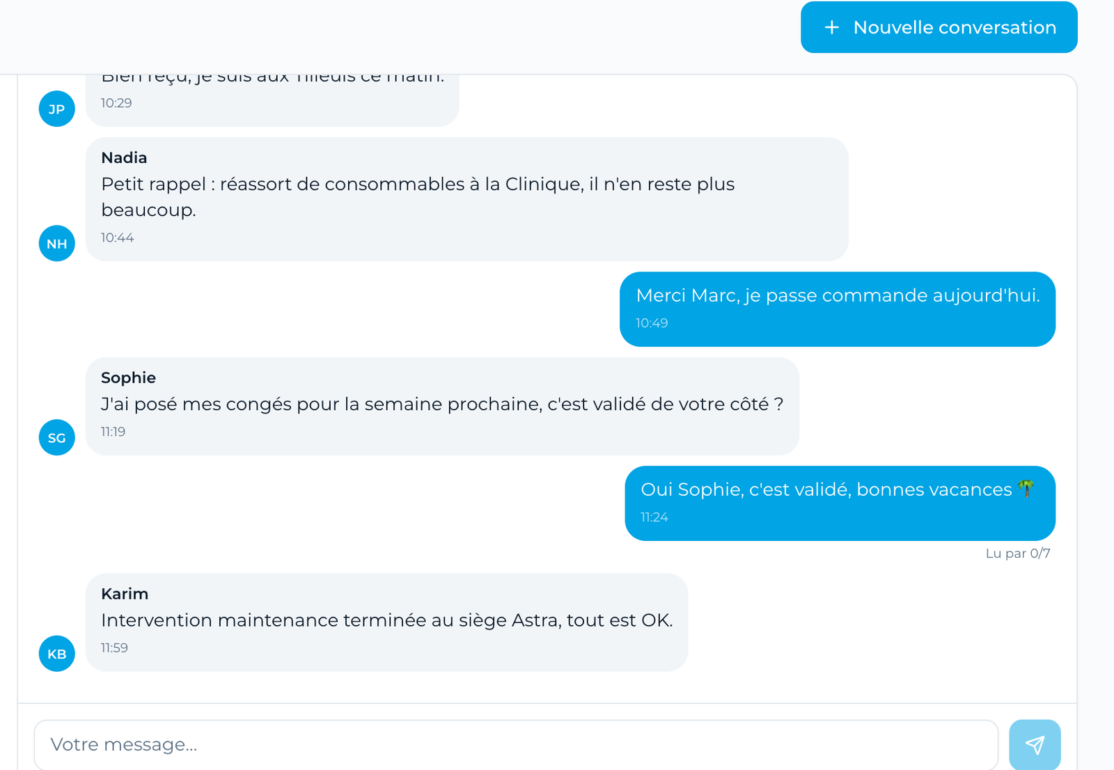 La messagerie d'équipe de Paul : conversation de groupe en temps réel