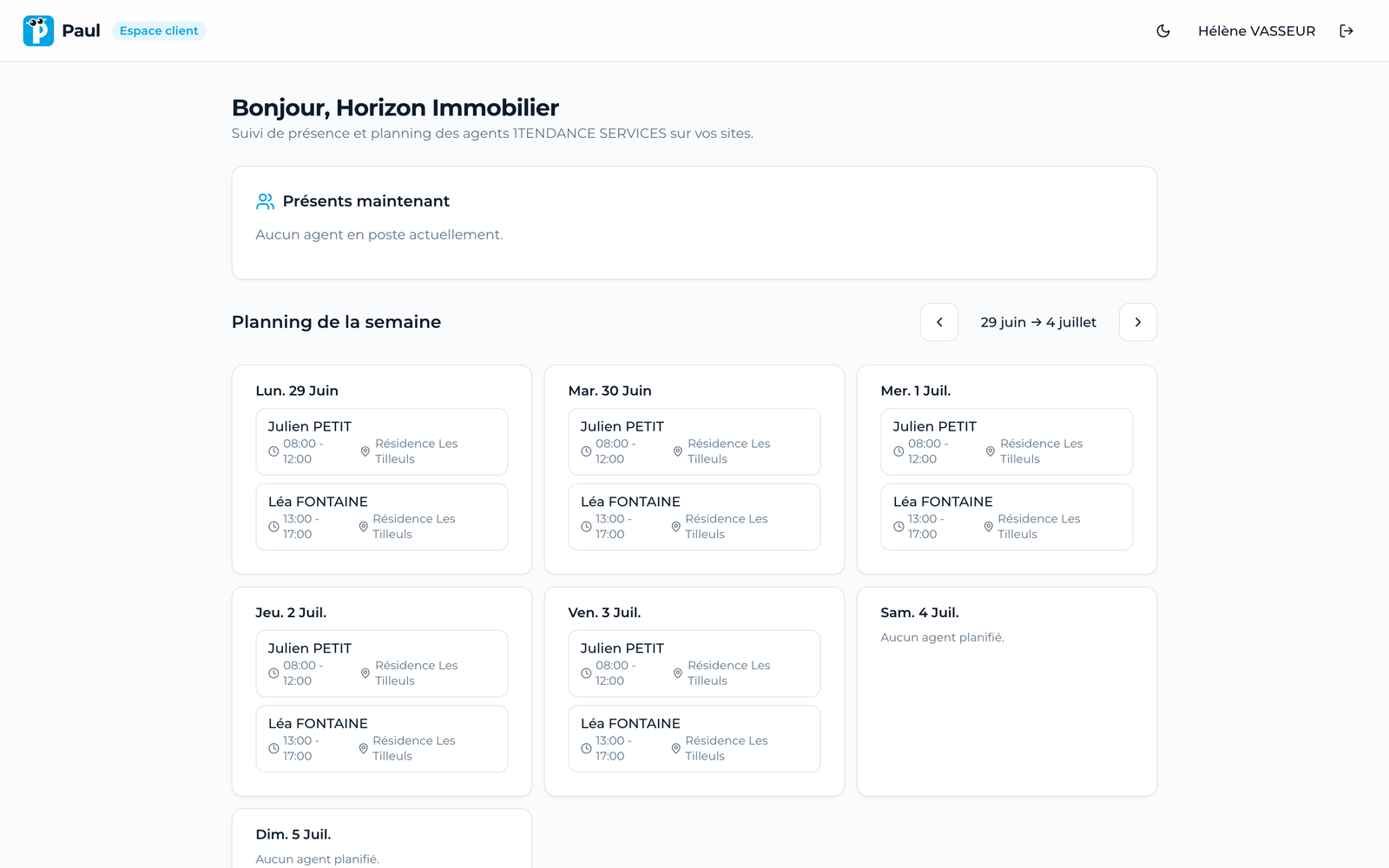 Le portail client de Paul : suivi de présence des agents de propreté sur chaque site